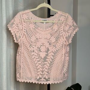 Express Soft Pink Mesh Embroidered Lace Top - Size M